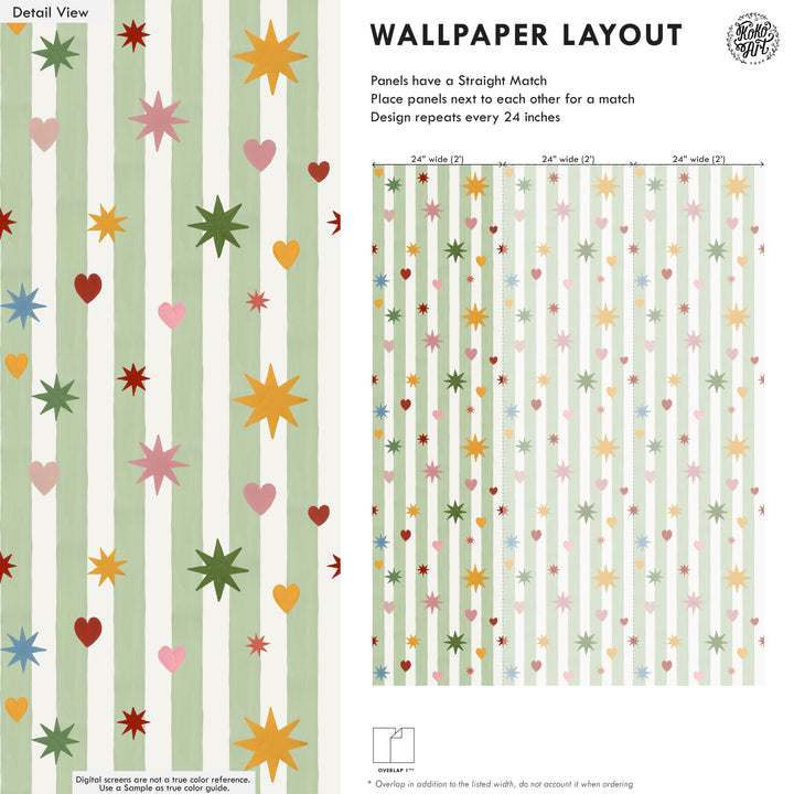 Green Stripes Hearts Stars Wallpaper