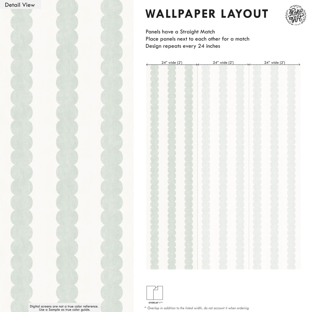 Pebble Column Stripe Wallpaper in Sage and Off White
