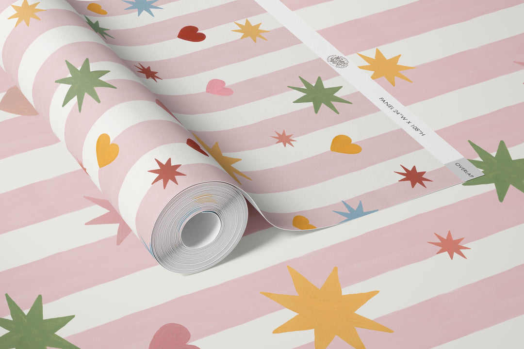 Pink Stripes Hearts Stars Wallpaper