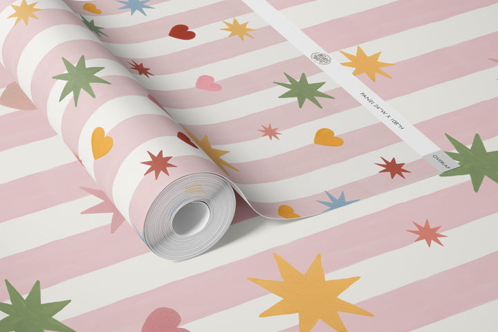 Pink Stripes Hearts Stars Wallpaper