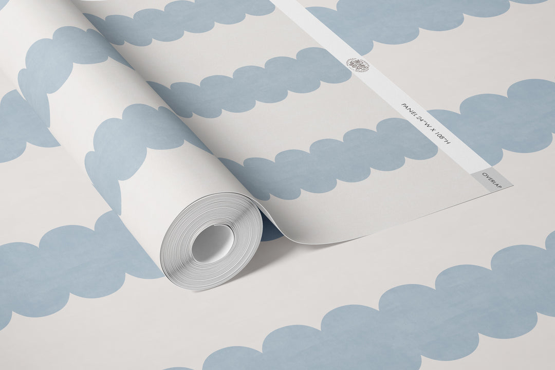 Pebble Column Stripe Wallpaper - Romantic Blue and Cream