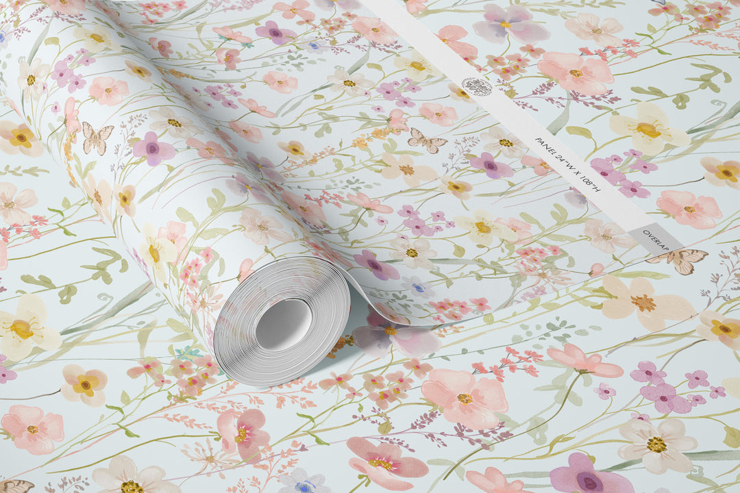 Wildflower Daydream Wallpaper Soft Blue