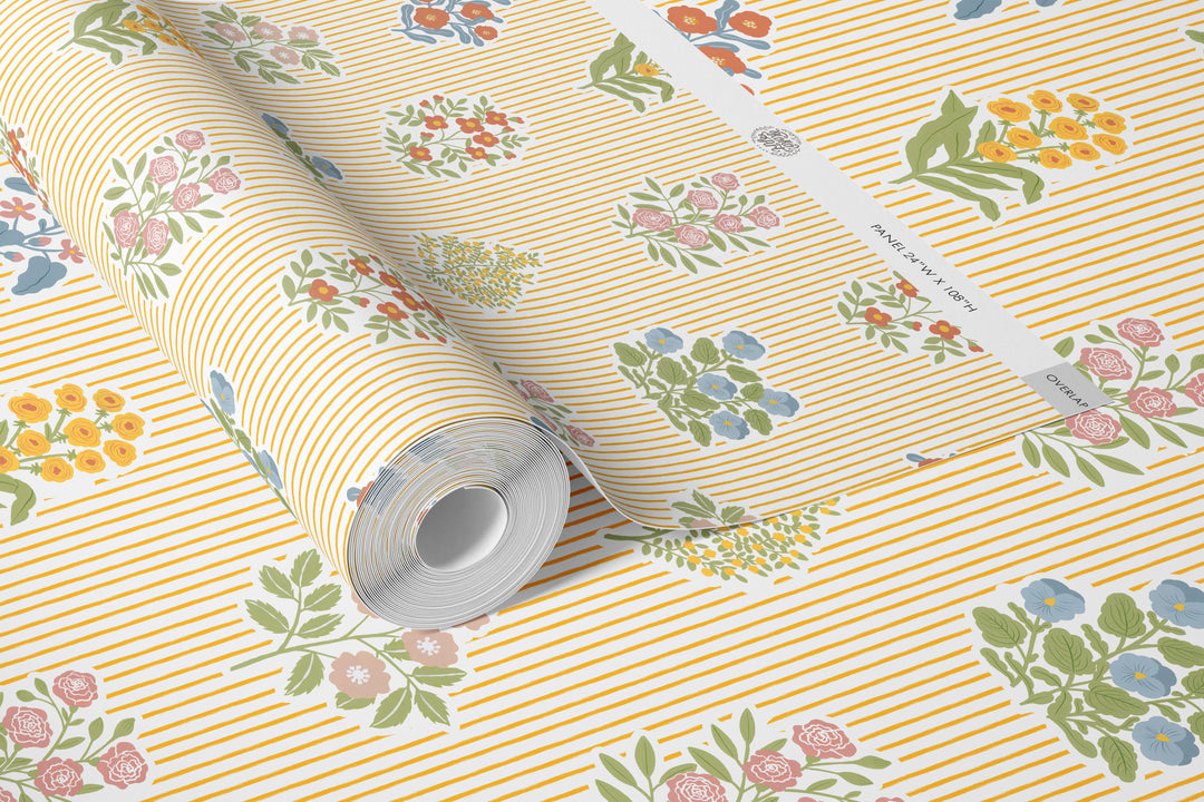 Cottagecore Floral Striped Wallpaper - Yellow