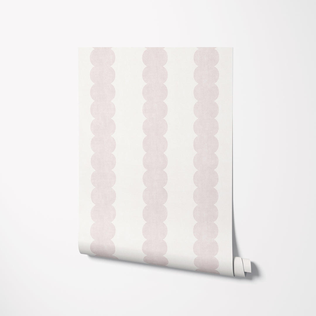 Pebble Column Stripe Wallpaper in Antique Pink and Off White