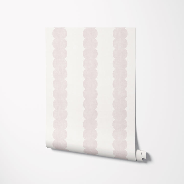 Pebble Column Stripe Wallpaper in Antique Pink and Off White