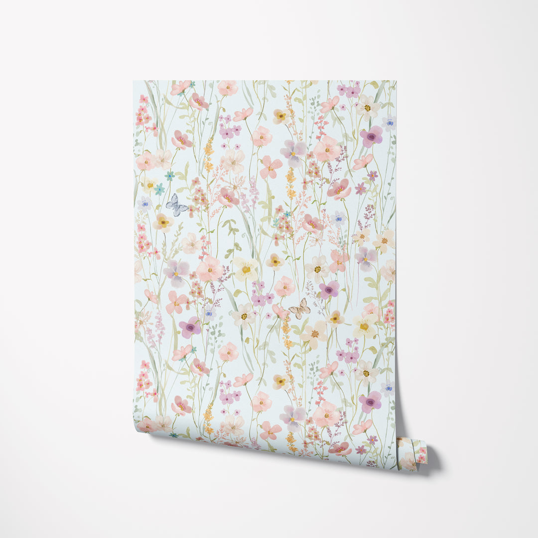 Wildflower Daydream Wallpaper Soft Blue