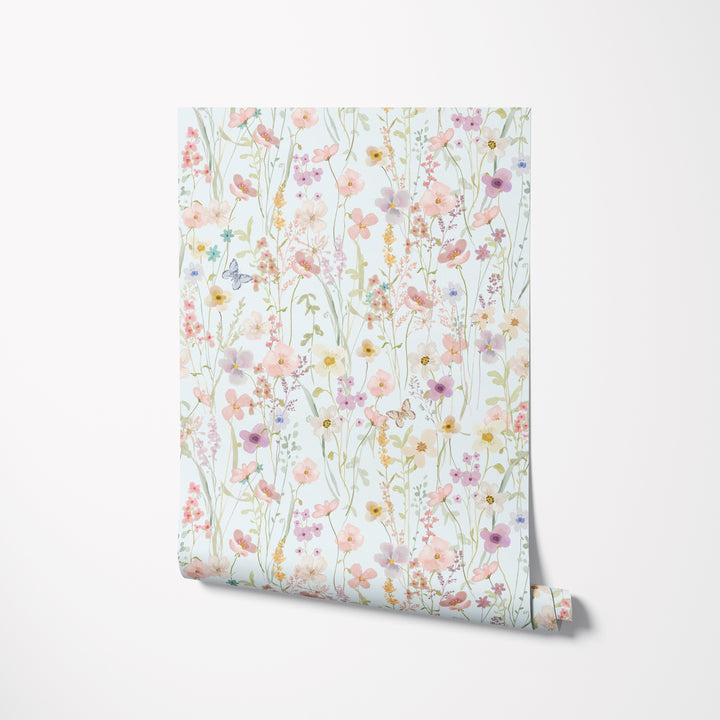 Wildflower Daydream Wallpaper Soft Blue
