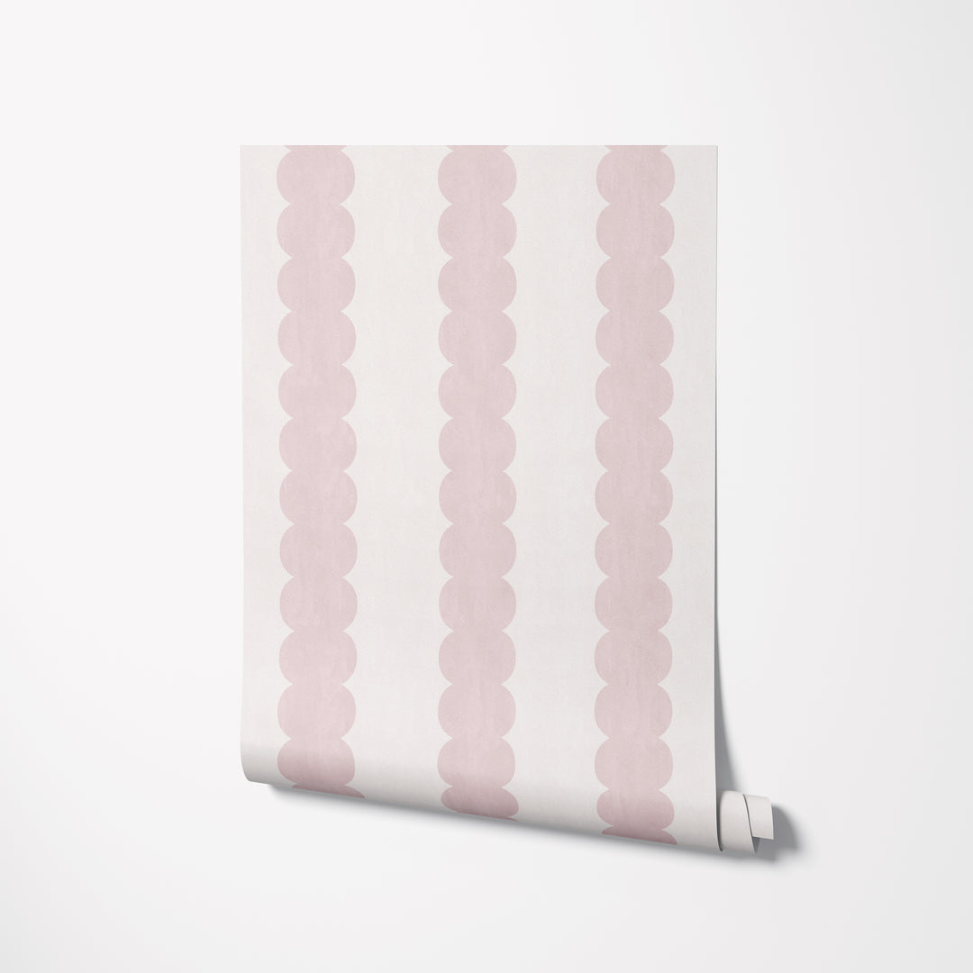 Pebble Column Stripe Wallpaper in Pink and Light Cream