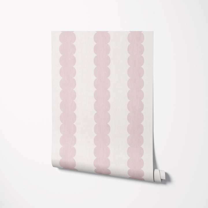 Pebble Column Stripe Wallpaper in Pink and Light Cream