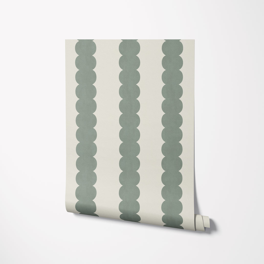 Pebble Column Stripe Wallpaper in Tate Olive and Light Cream