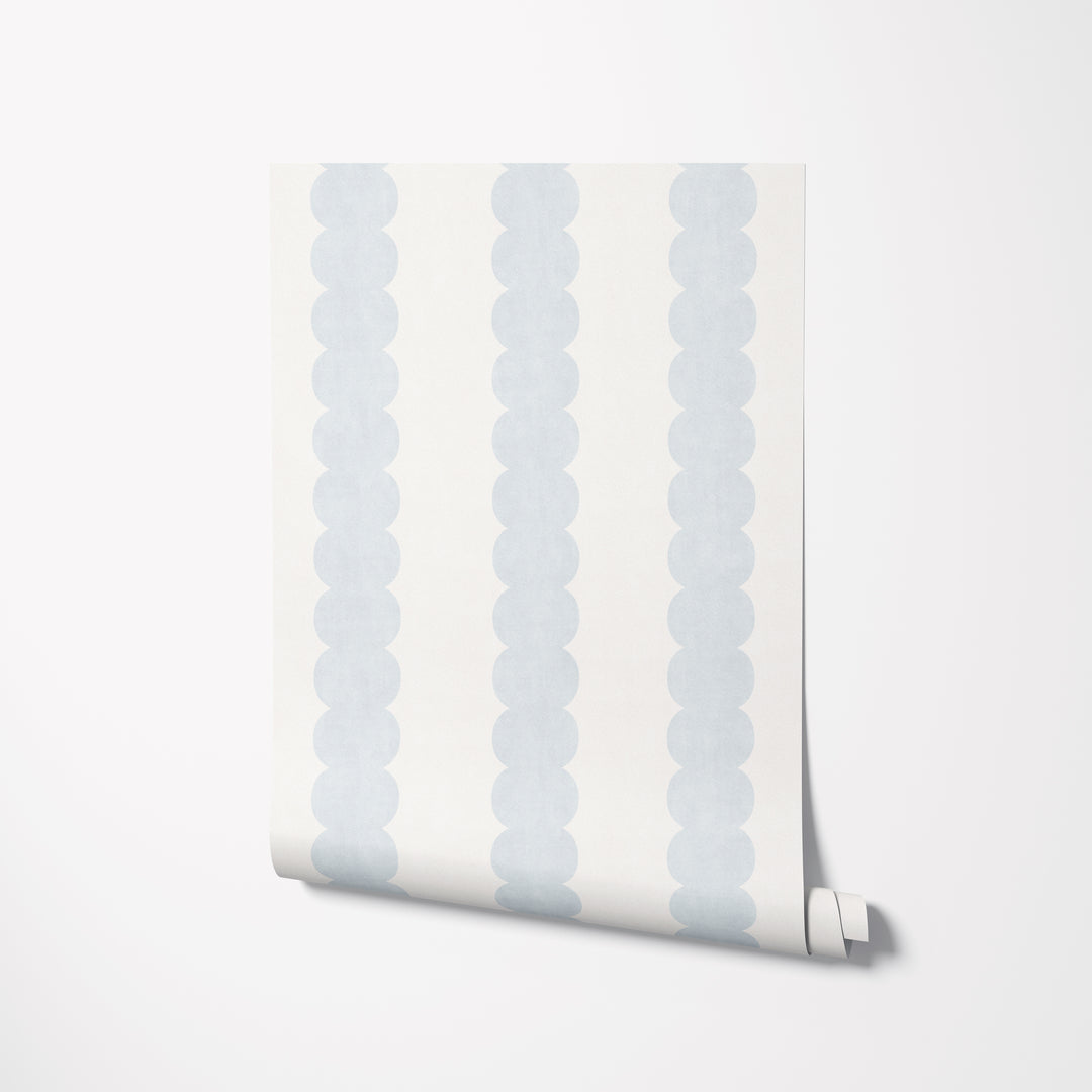 Pebble Column Stripe Wallpaper in Light Blue and Off White