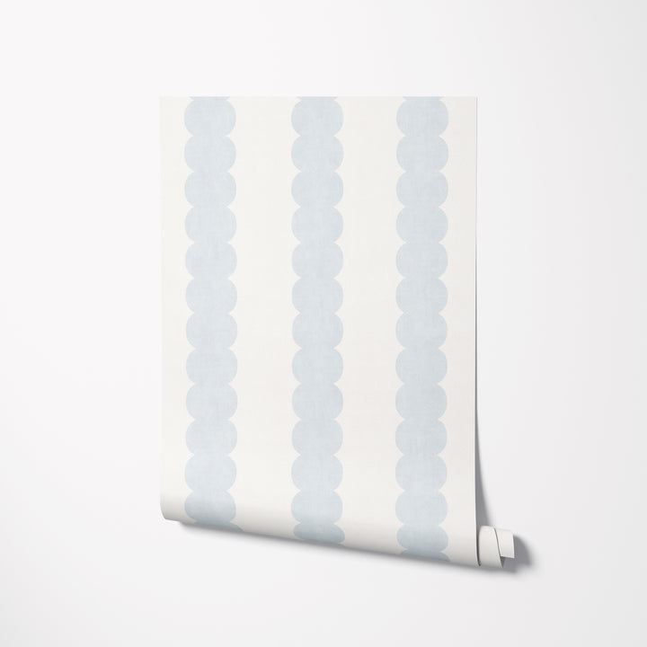 Pebble Column Stripe Wallpaper in Light Blue and Off White