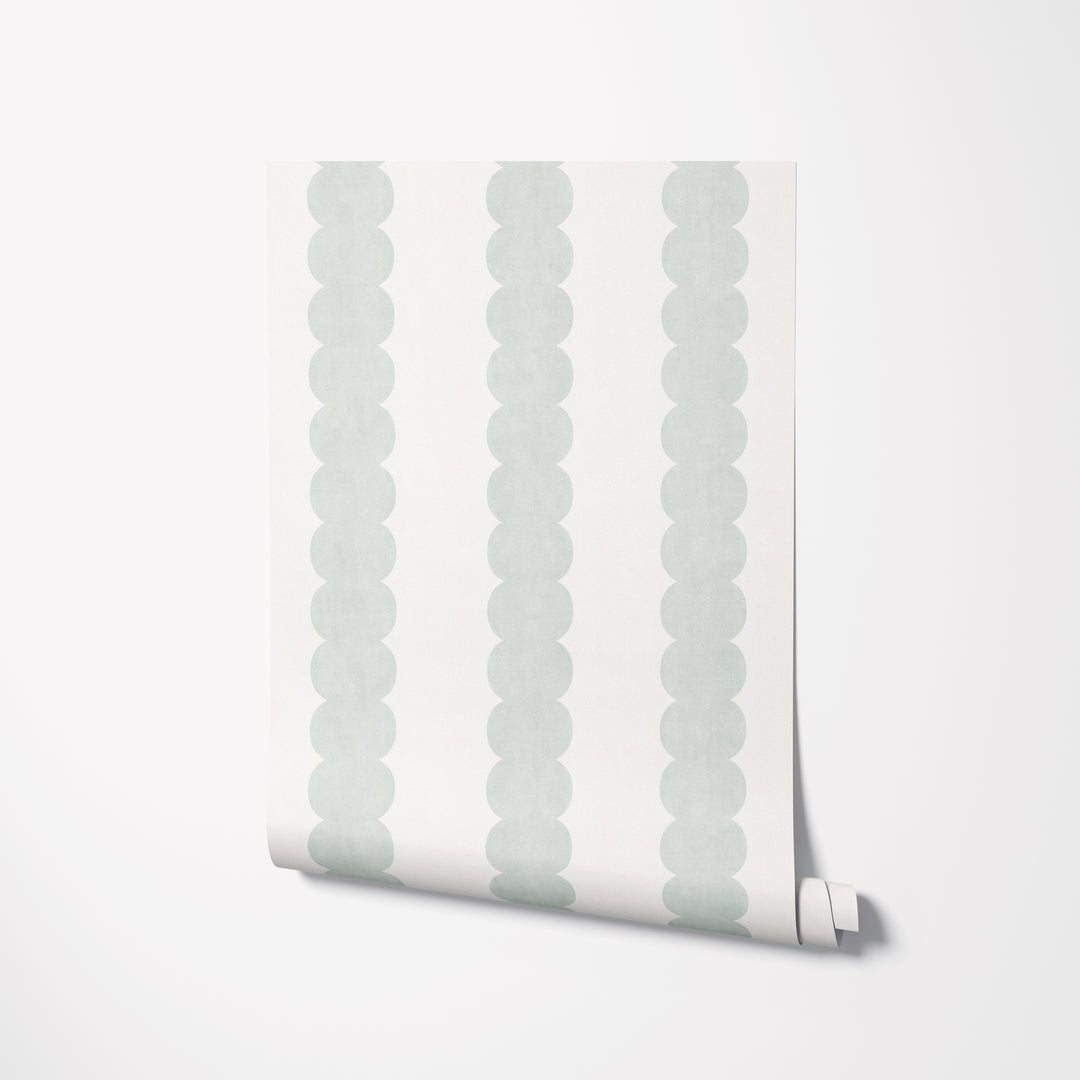 Pebble Column Stripe Wallpaper in Sage and Off White