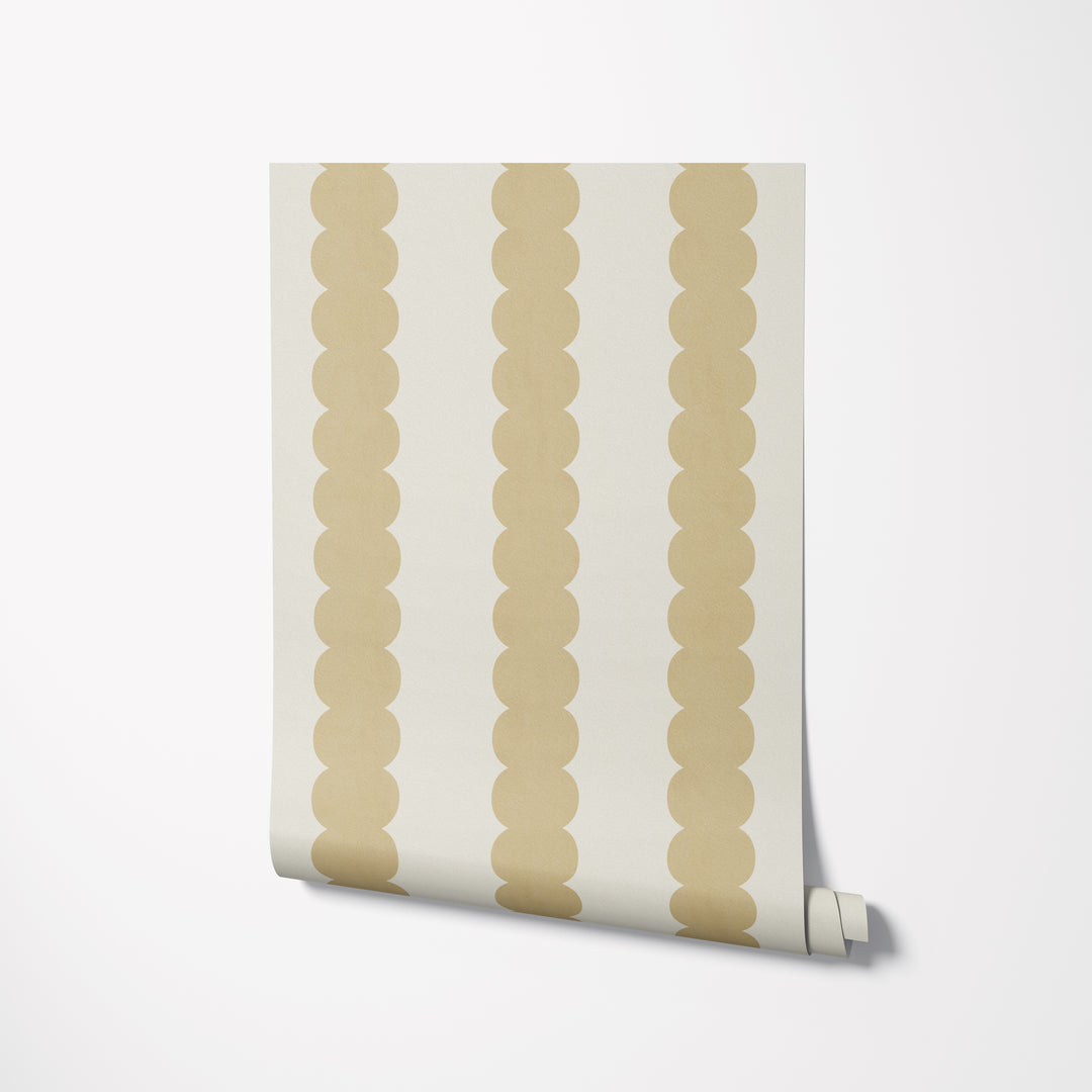 Pebble Column Stripe Wallpaper in Mustard and Light Cream
