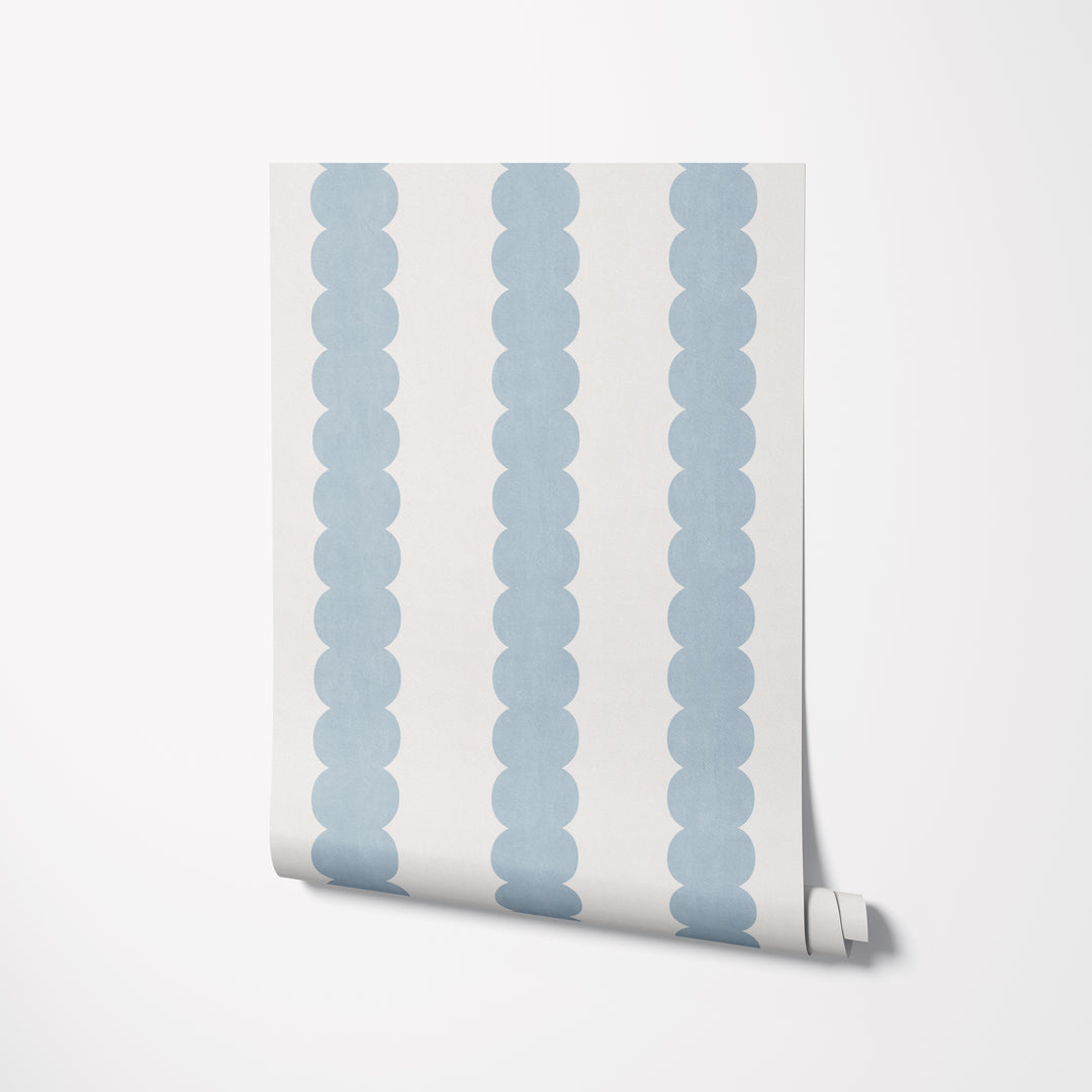 Pebble Column Stripe Wallpaper - Romantic Blue and Cream