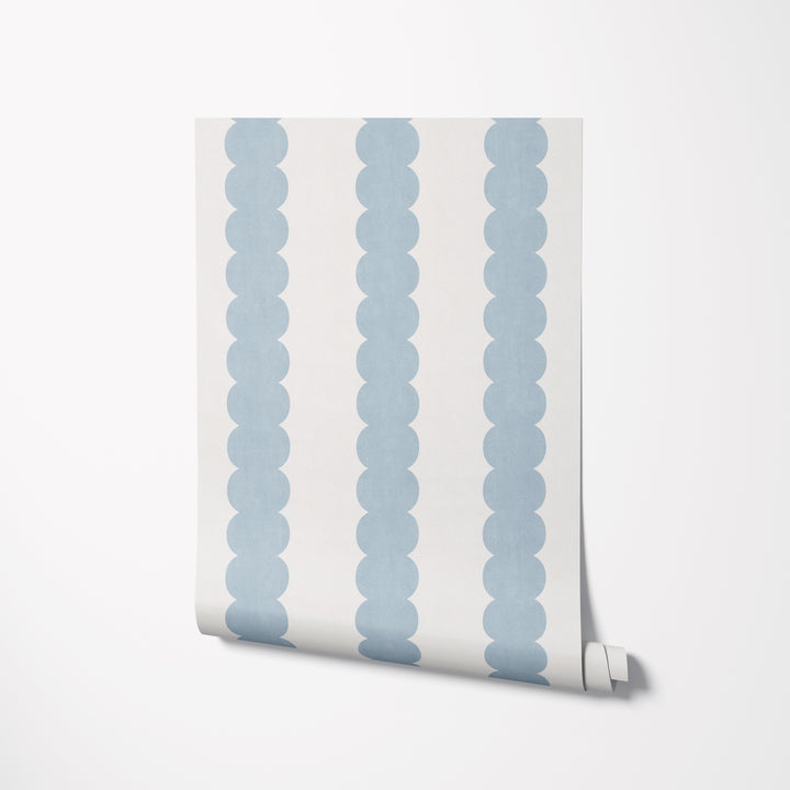Pebble Column Stripe Wallpaper - Romantic Blue and Cream