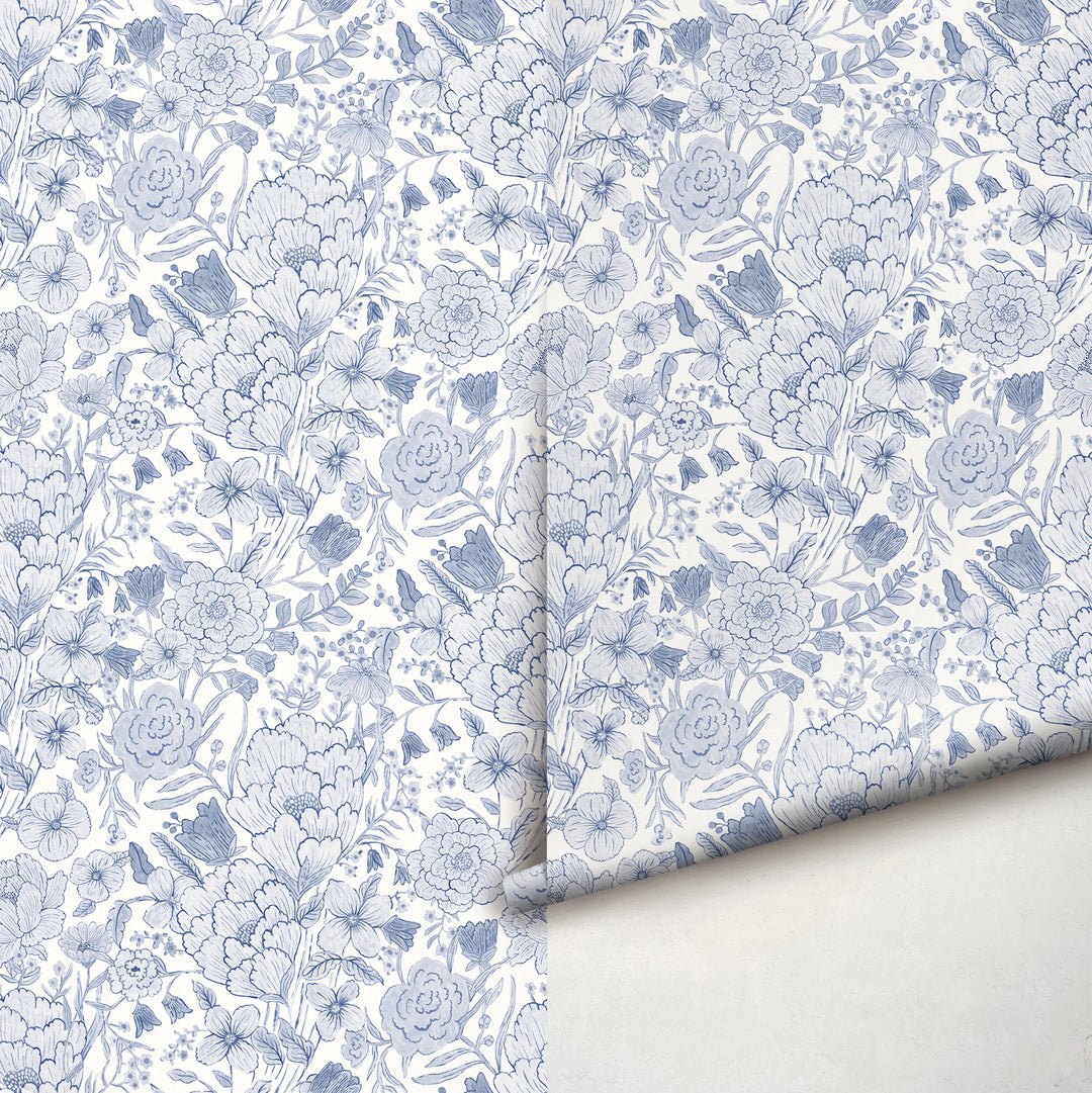 Romantic Meadow Wallpaper in Blue - Studio Exclusive