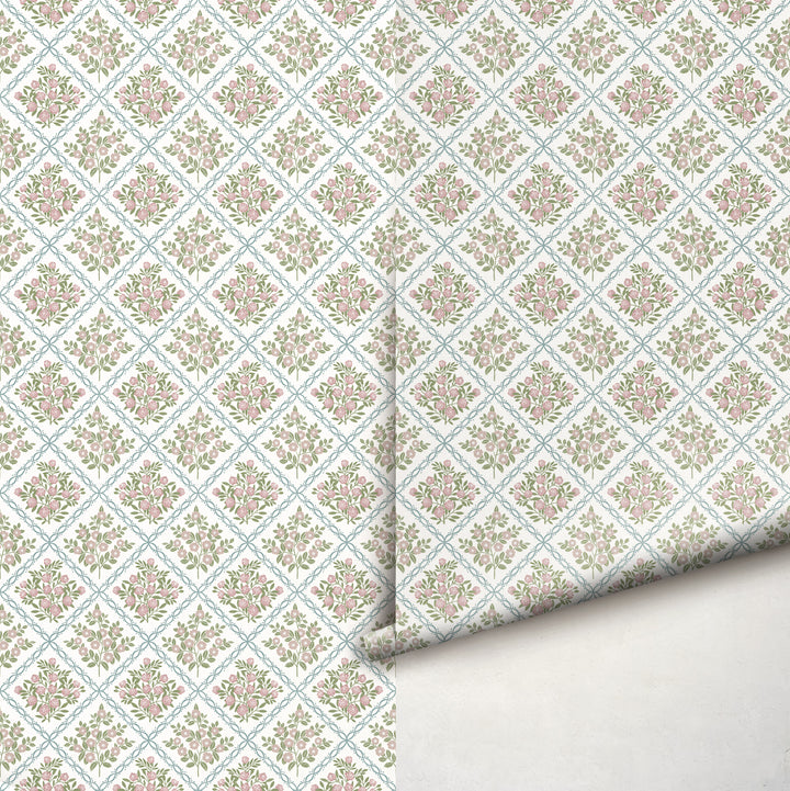 Rose Trellis Cottage Botanical Wallpaper