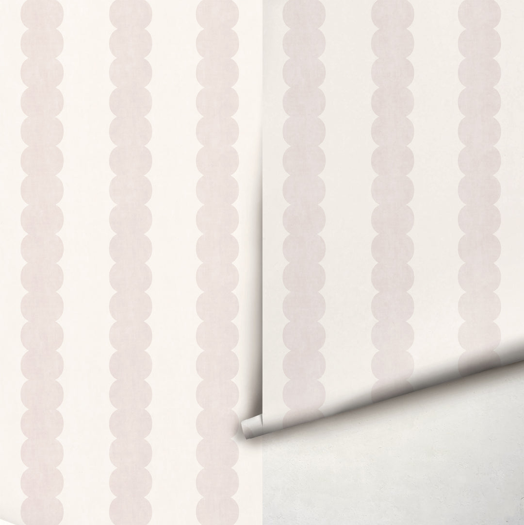 Pebble Column Stripe Wallpaper in Antique Pink and Off White