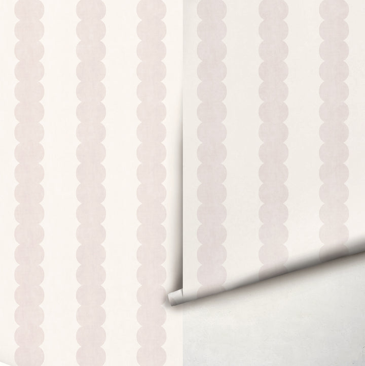 Pebble Column Stripe Wallpaper in Antique Pink and Off White