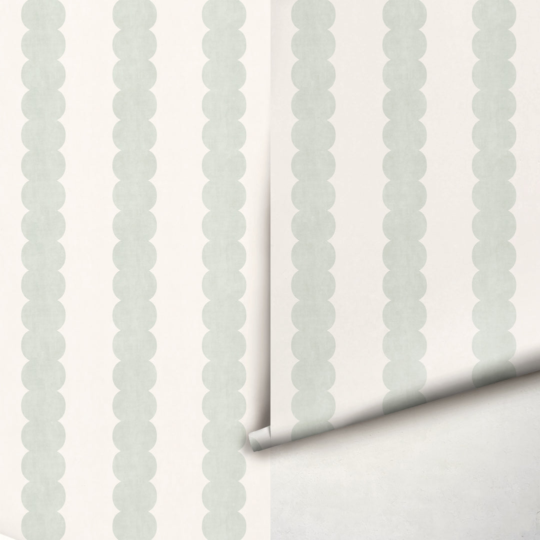 Pebble Column Stripe Wallpaper in Sage and Off White