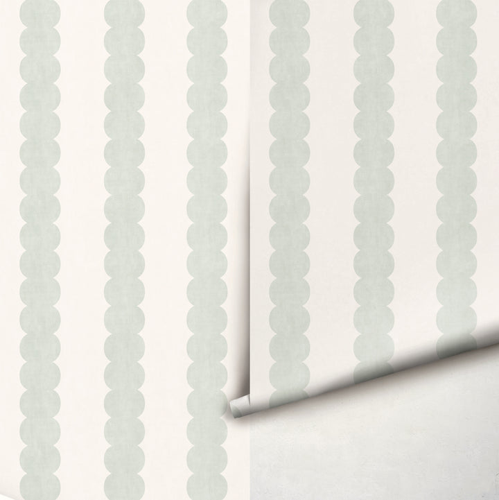 Pebble Column Stripe Wallpaper in Sage and Off White