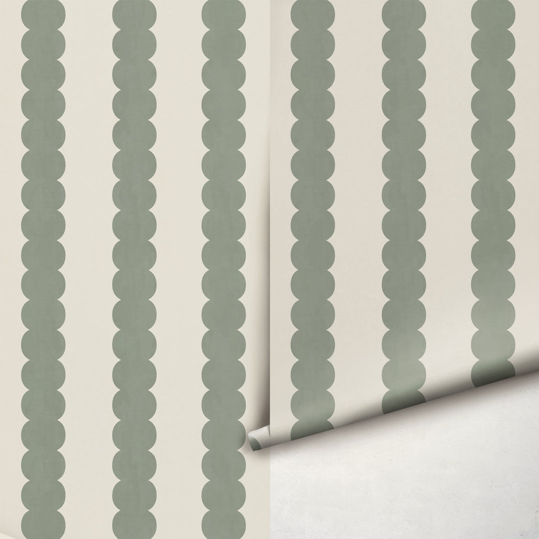 Pebble Column Stripe Wallpaper in Tate Olive and Light Cream