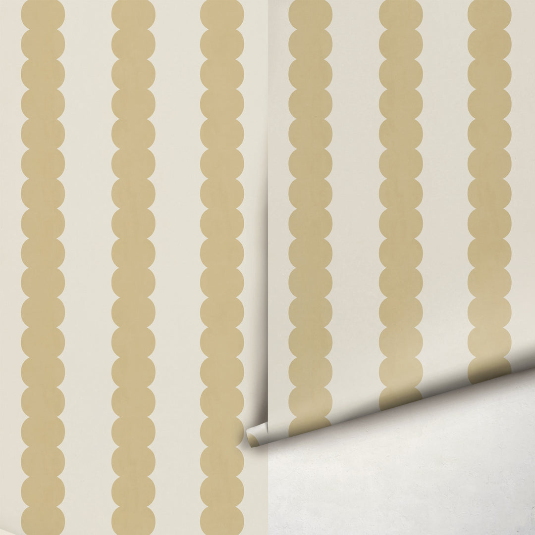 Pebble Column Stripe Wallpaper in Mustard and Light Cream