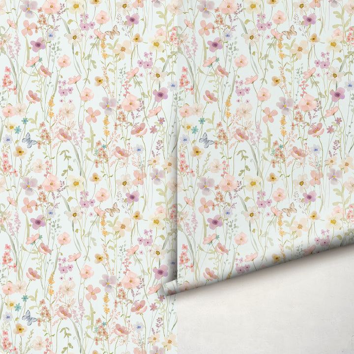 Wildflower Daydream Wallpaper Soft Blue