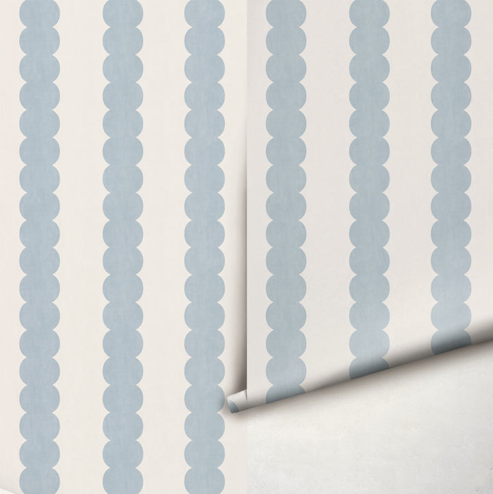 Pebble Column Stripe Wallpaper - Romantic Blue and Cream