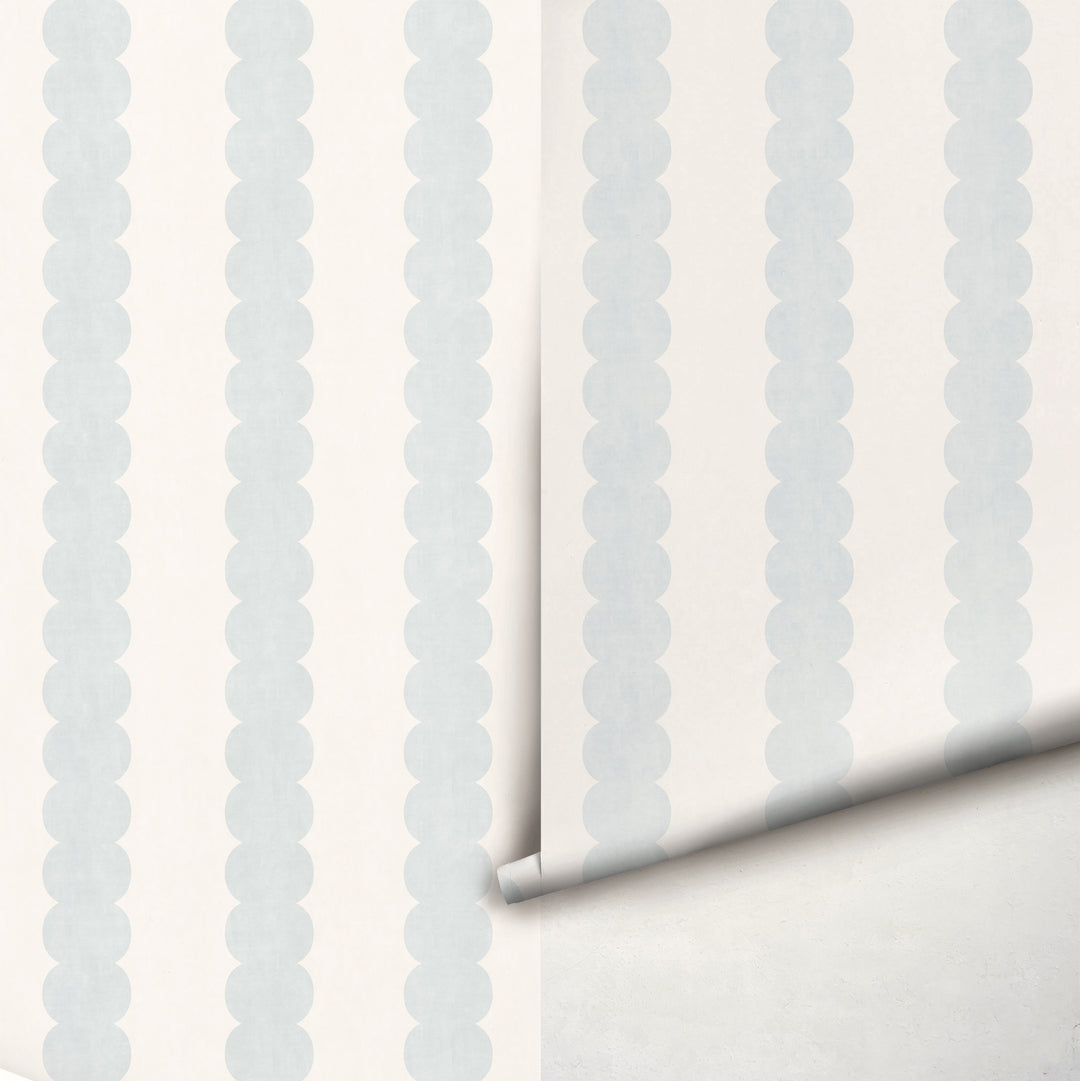 Pebble Column Stripe Wallpaper in Light Blue and Off White