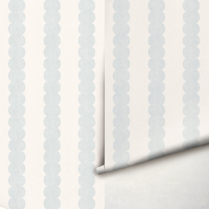 Pebble Column Stripe Wallpaper in Light Blue and Off White