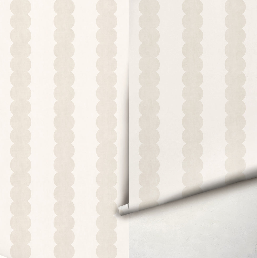 Pebble Column Stripe Wallpaper in Light Beige and Off White