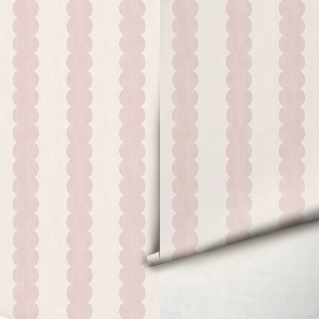 Pebble Column Stripe Wallpaper in Pink and Light Cream