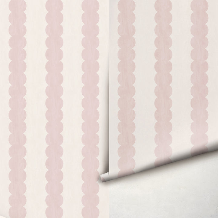 Pebble Column Stripe Wallpaper in Pink and Light Cream