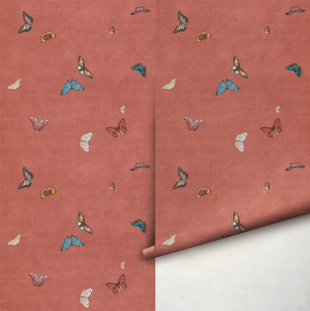 Vintage Butterfly Wallpaper - Terracotta