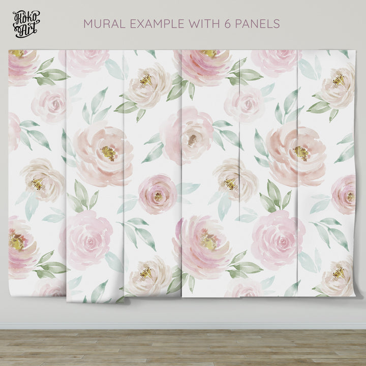 Watercolor Rose Wallpaper Mural | Floral Girl Nursery Wallpaper
