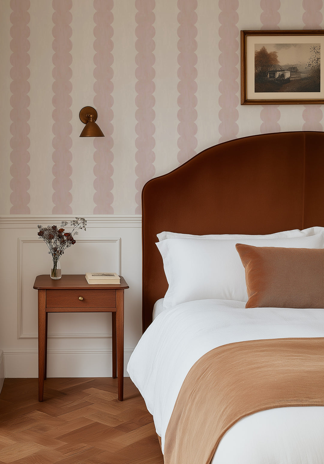 Pebble Column Stripe Wallpaper in Pink and Light Cream