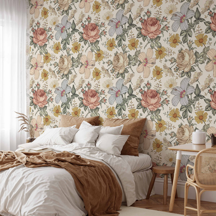 Vintage Floral Wallpaper | Peel and Stick Wallpaper | Koko Art Shop