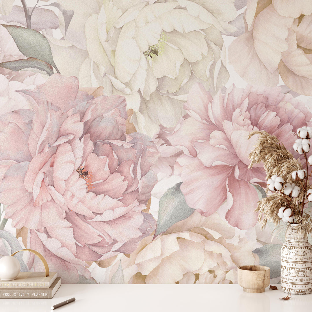 Muted Blush Watercolor Peony Garden