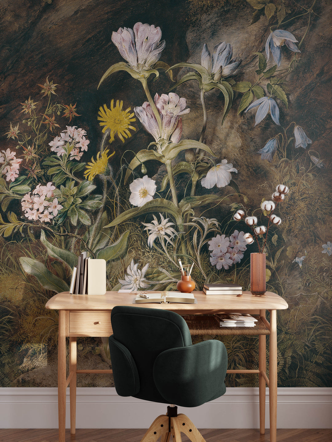 Dark Floral Vintage Mural