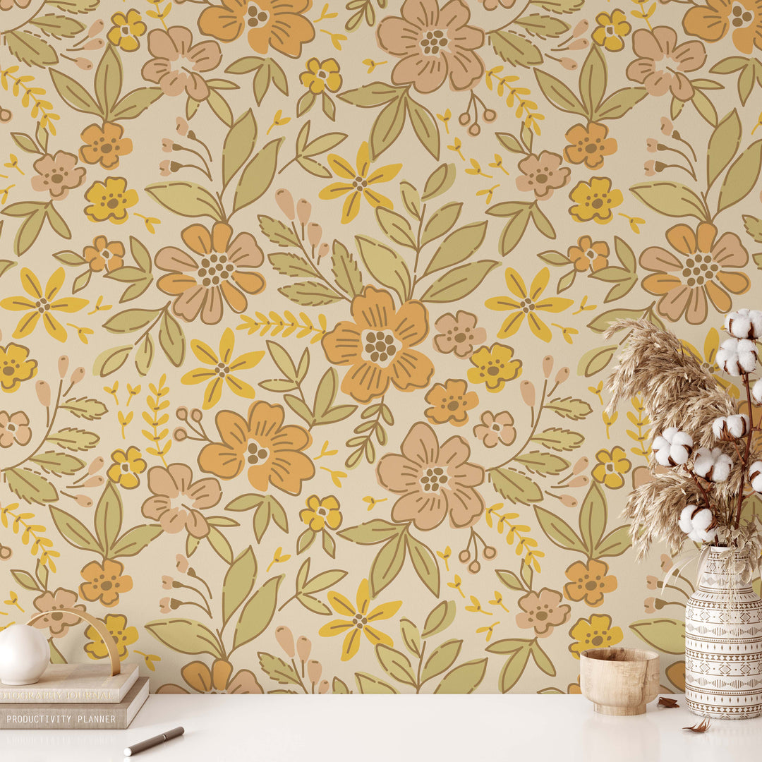 Boho Vintage Floral Wallpaper