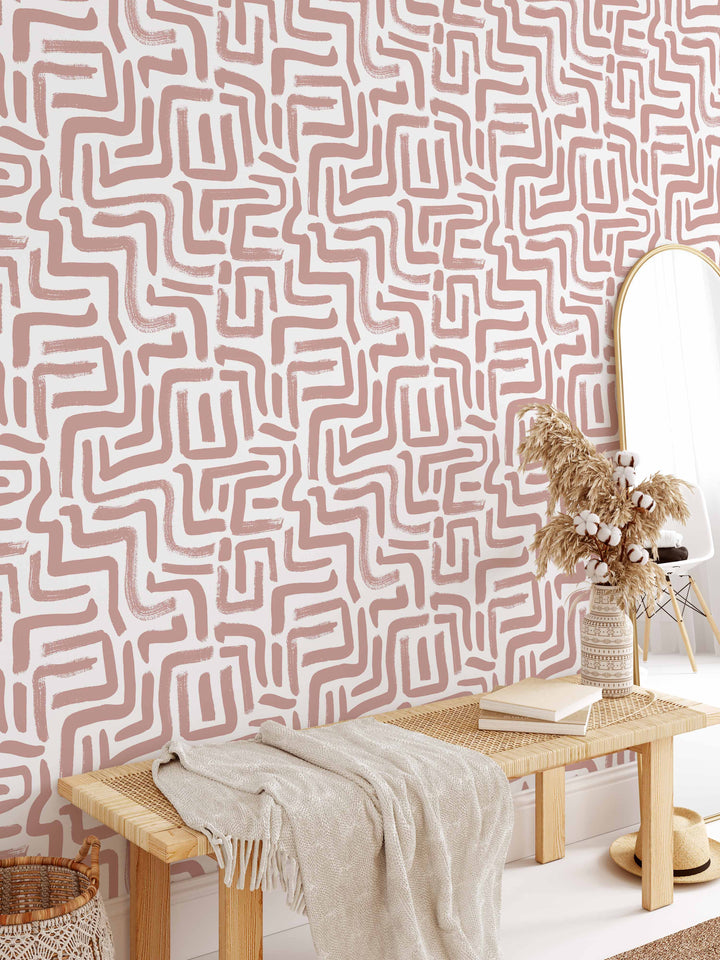 Papel Pintado Arcilla Rosa en Zig Zag