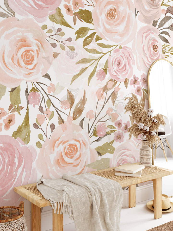Mural de flores suaves en colores pastel