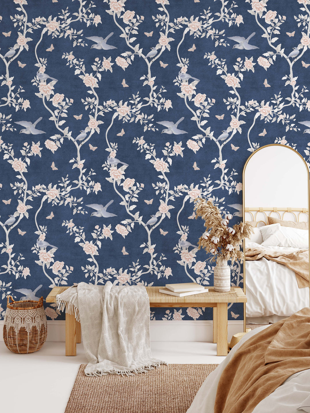 Le Tariche Chinoiserie Mural in Navy Blue