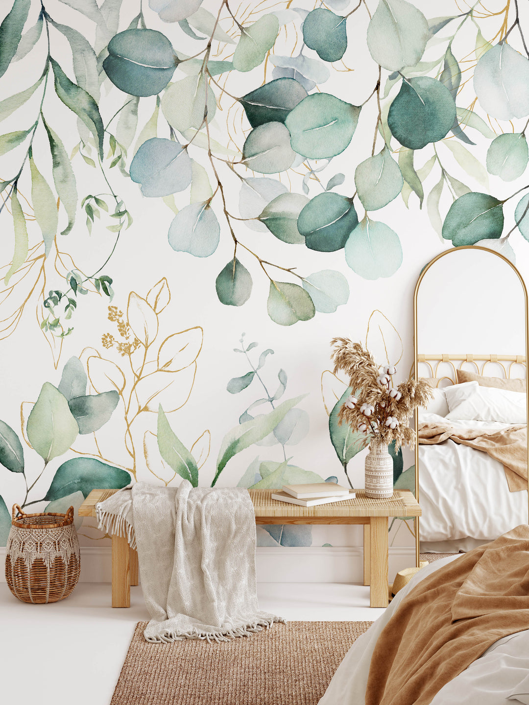 Kristy - Eucalyptus Watercolor Leaves Mural