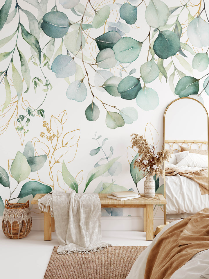 Kristy - Eucalyptus Watercolor Leaves Mural