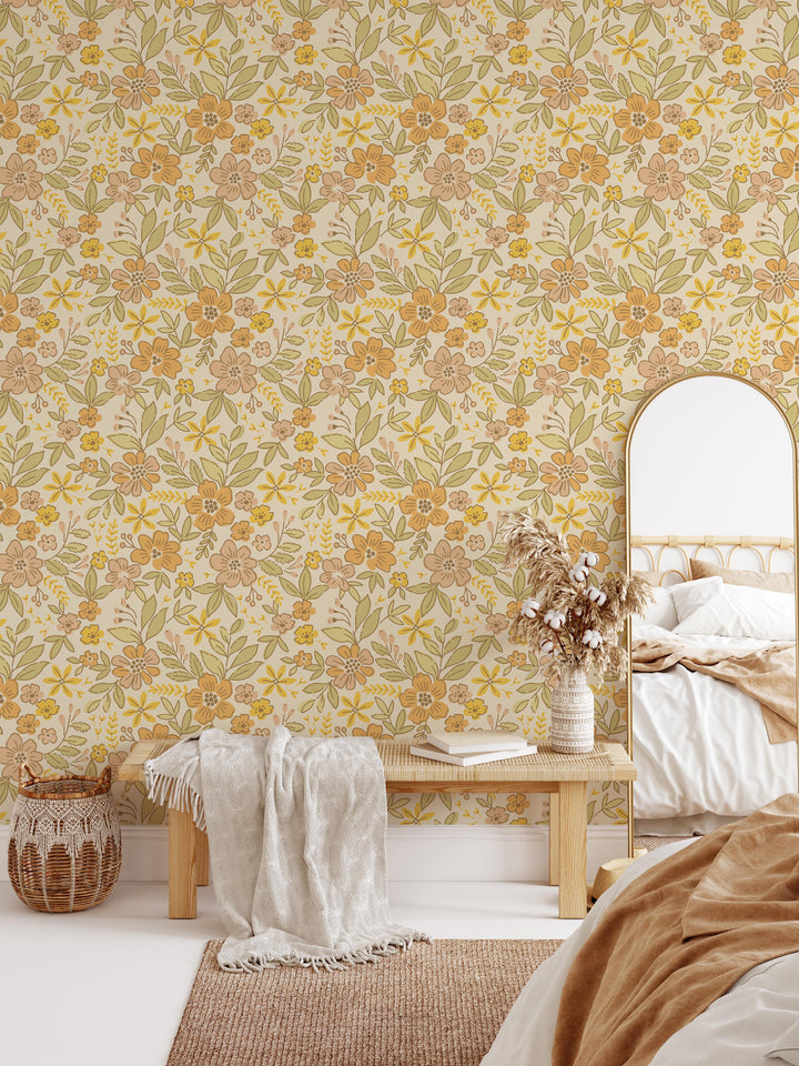 Boho Vintage Floral Wallpaper