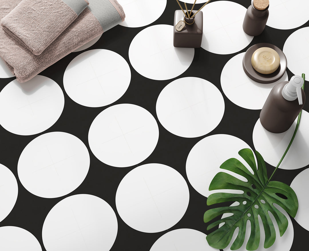 Boho Black and White Inverted Circles Tile Decal Vinyl Stickers Pack