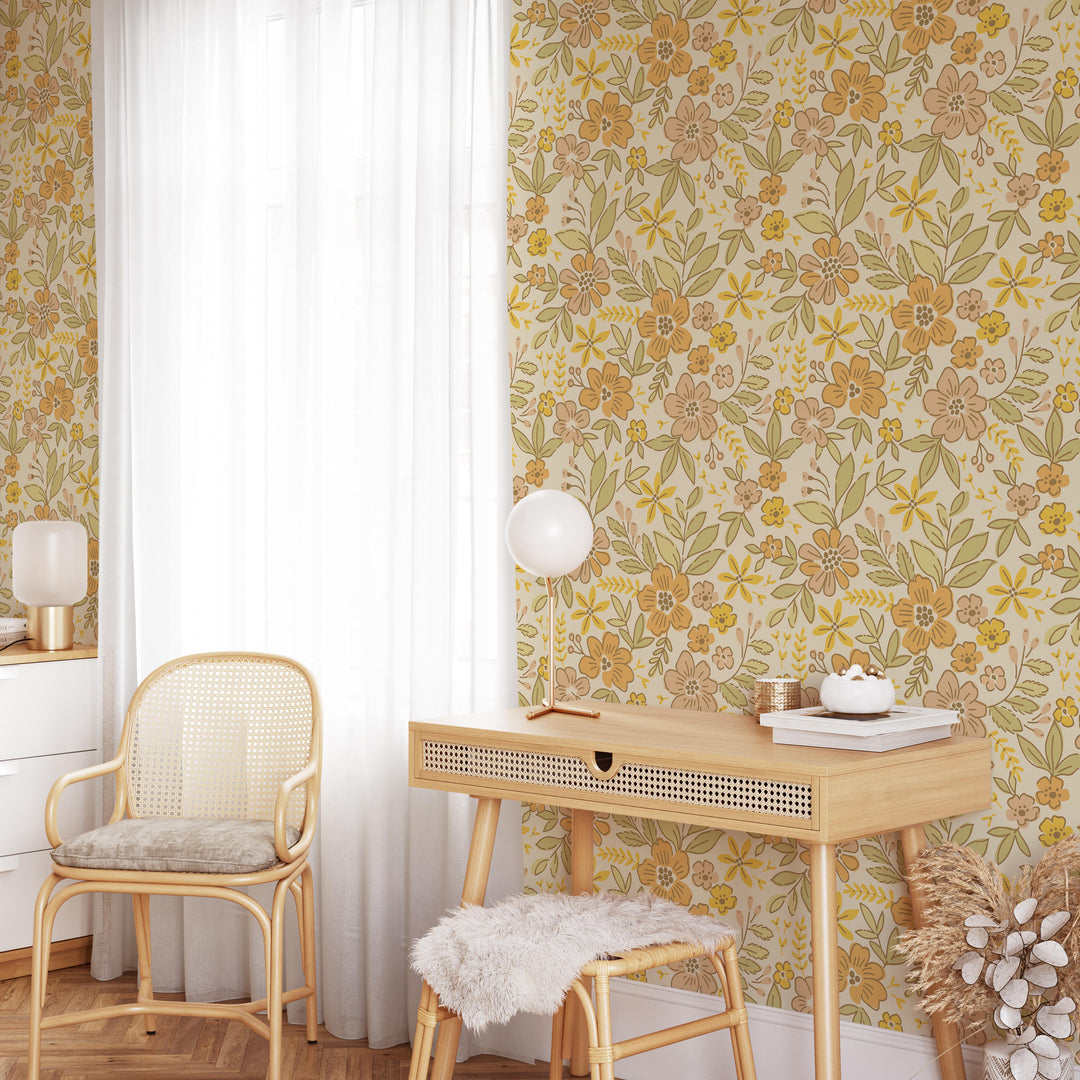 Papel pintado floral vintage bohemio